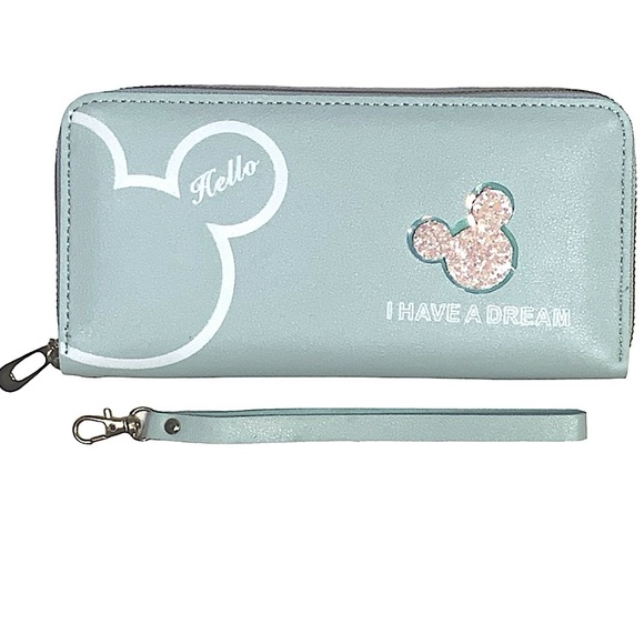 Bee Happy Market Boutique Handbags - Minnie Mickey Mouse Wristlet Clutch Convertible Long Wallet Disney Theme Blue